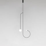 Modern Minimalist Linear Mobile Chandelier with Opal Glass Globes and Black Finish
