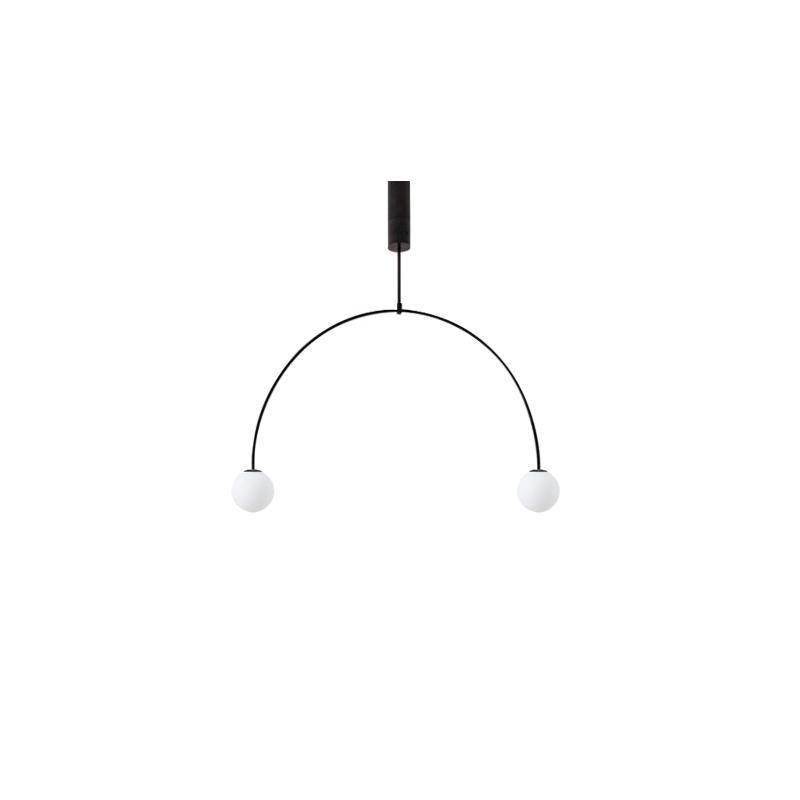 Modern Minimalist Linear Mobile Chandelier with Opal Glass Globes and Black Finish