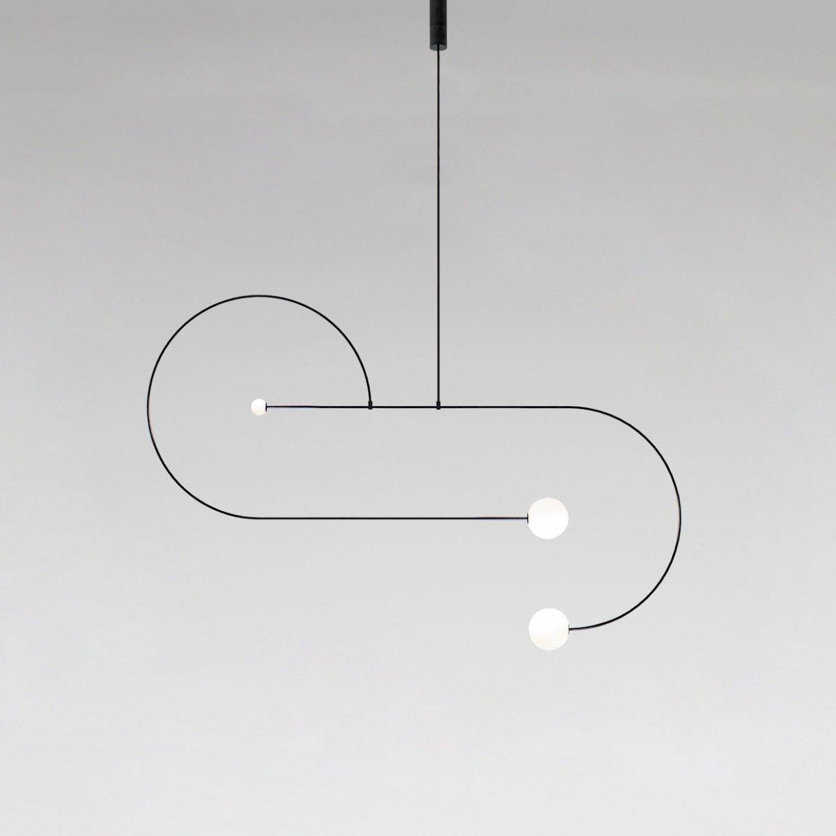 Modern Minimalist Linear Mobile Chandelier with Opal Glass Globes and Black Finish