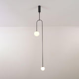 Modern Minimalist Linear Mobile Chandelier with Opal Glass Globes and Black Finish