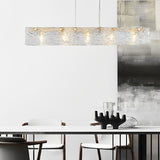 Modern Minimalist Long Strip Glass LED Chandelier Luxury Linear Pendant Light for Dining Room