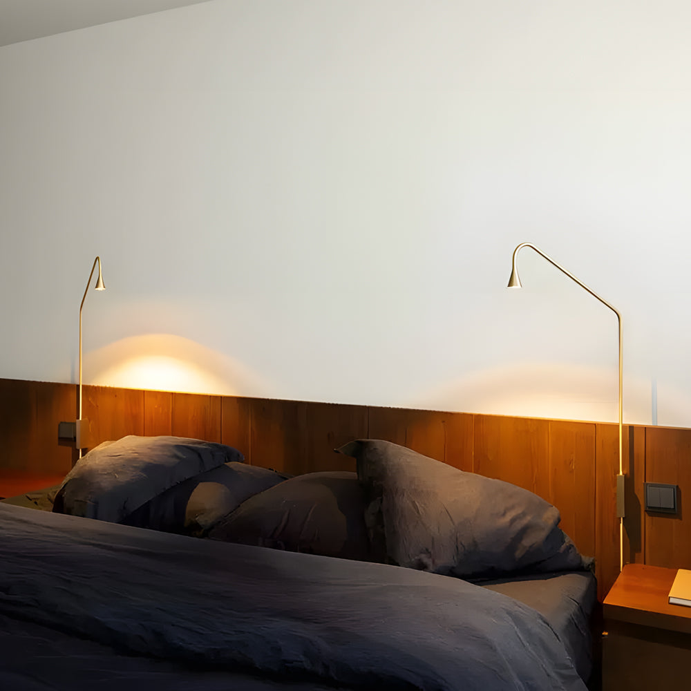 Modern Minimalist Long Swing Arm Wall Lamp Adjustable LED Bedside Sconce in Gold or Black