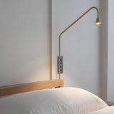 Modern Minimalist Long Swing Arm Wall Lamp Adjustable LED Bedside Sconce in Gold or Black
