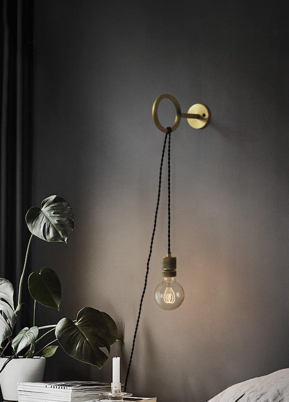 Modern Minimalist Loop Glass Wall Light with Plug in Socket and Copper Metal Finish