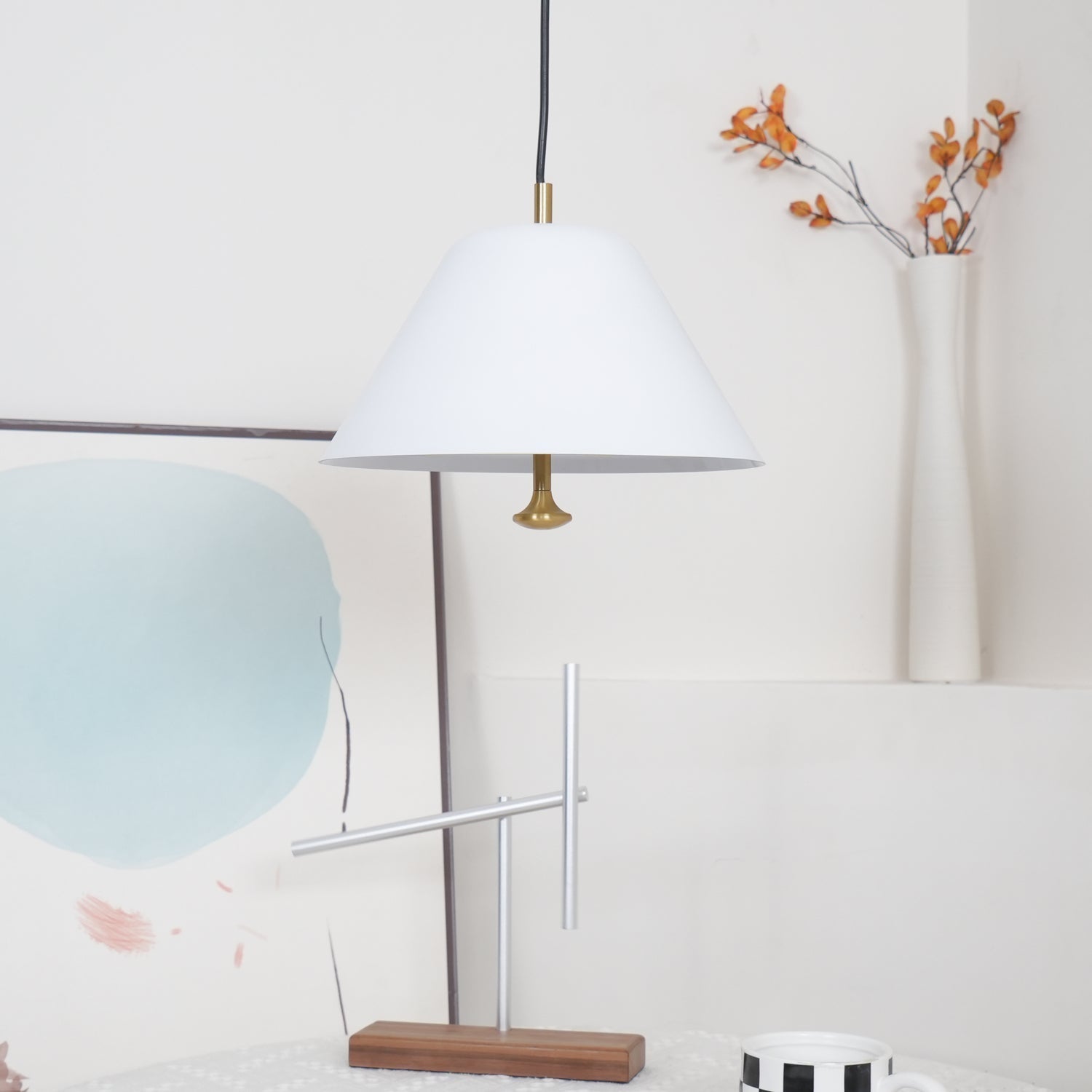 Modern Minimalist Pendant Ceiling Light Fixture with Adjustable Cable and Metal Shade