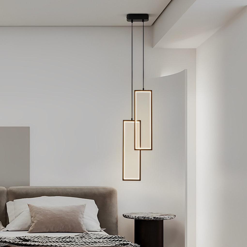 Modern Minimalist Rectangular Copper LED Pendant Light with 3 Color Dimming