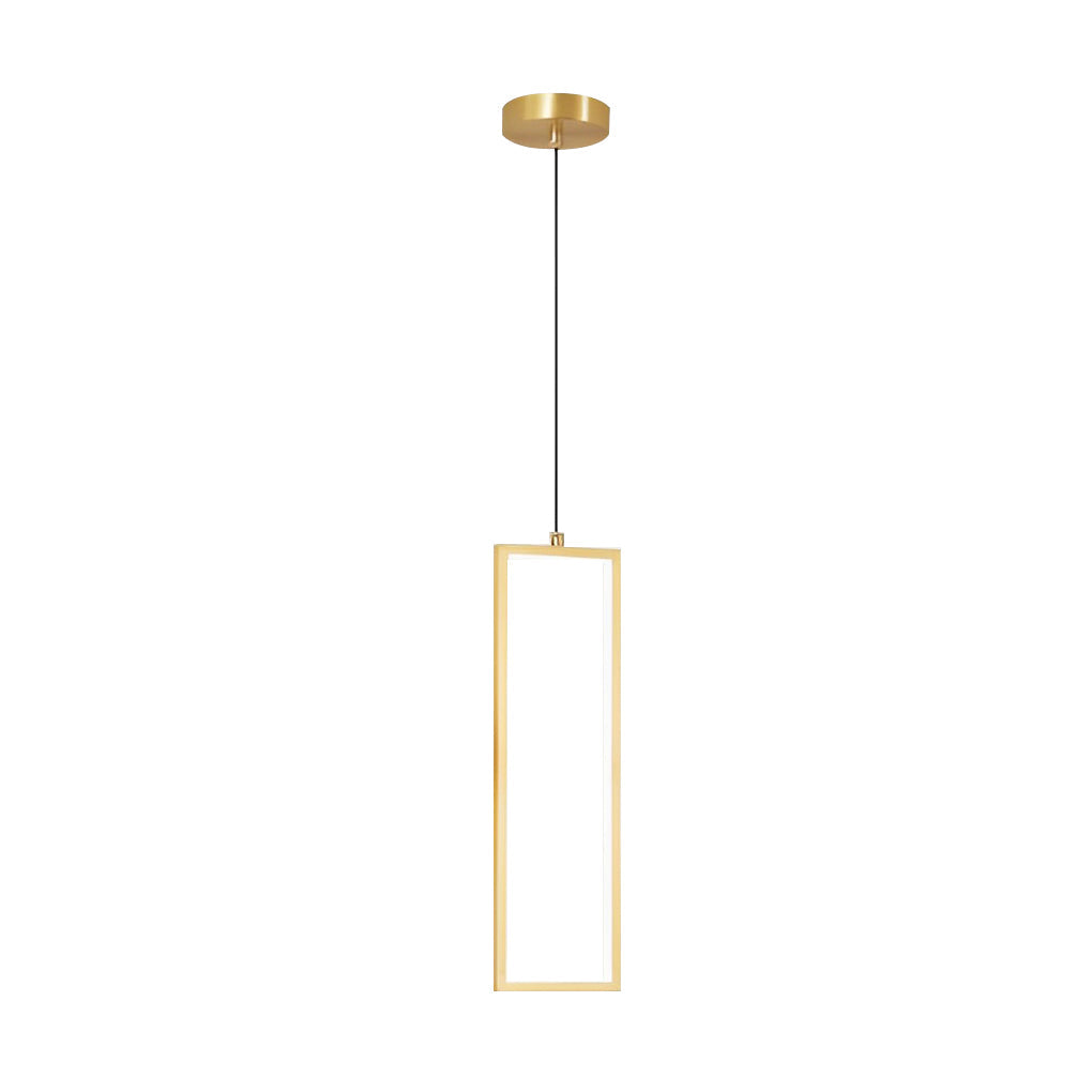 Modern Minimalist Rectangular Copper LED Pendant Light with 3 Color Dimming