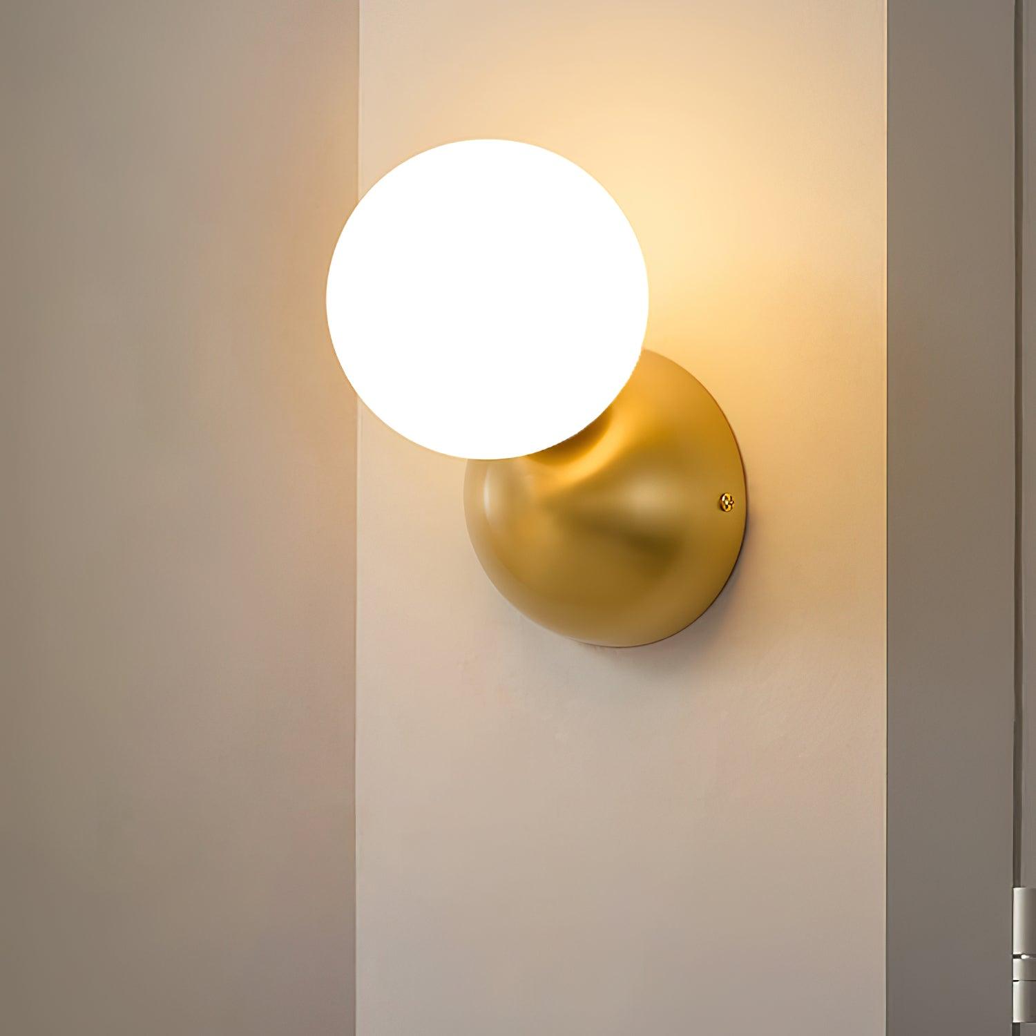 Modern Minimalist Single Globe Wall Sconce Mid Century Brass and Glass Bracket Light