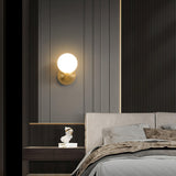 Modern Minimalist Single Globe Wall Sconce Mid Century Brass and Glass Bracket Light