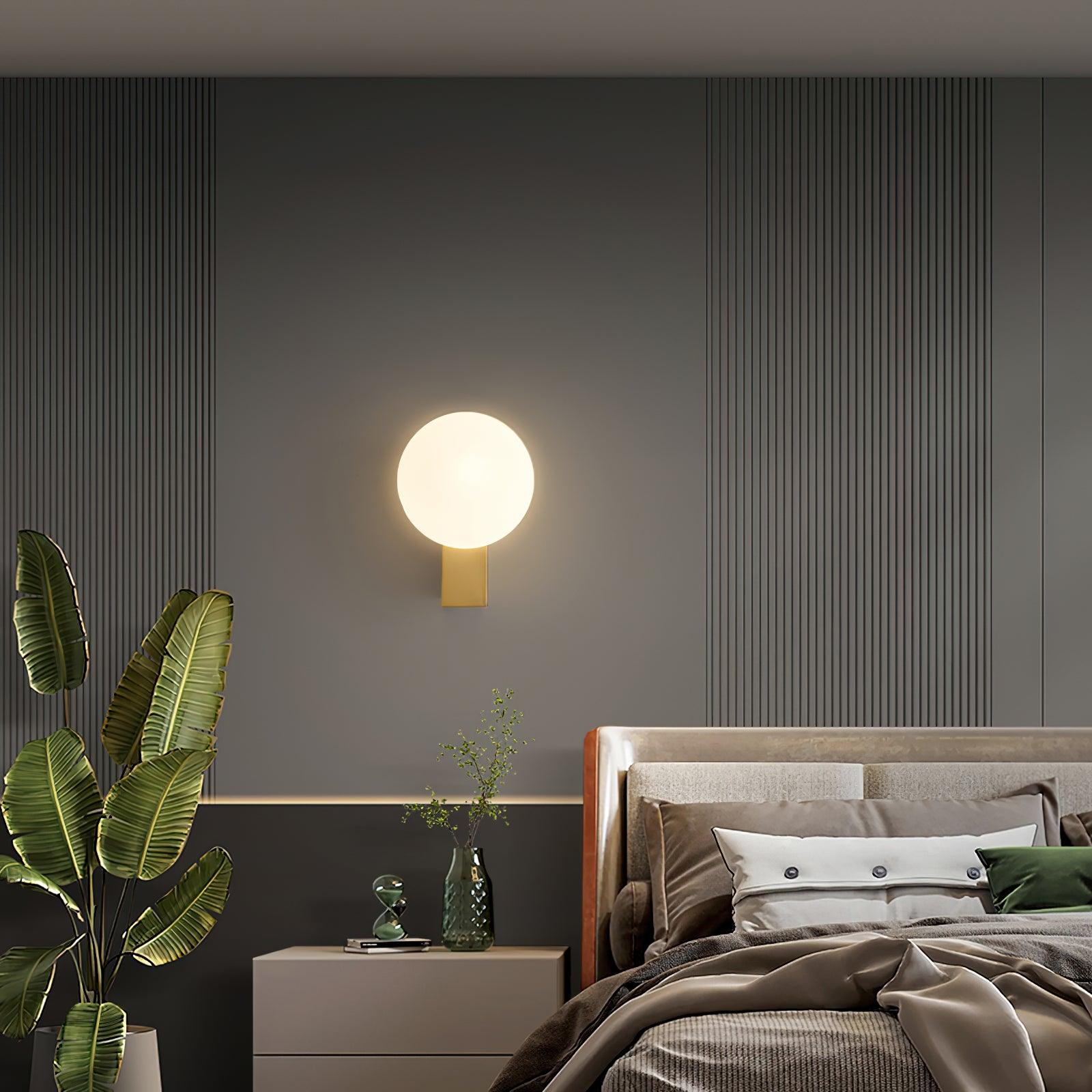 Modern Minimalist Single Globe Wall Sconce Mid Century Brass and Glass Bracket Light