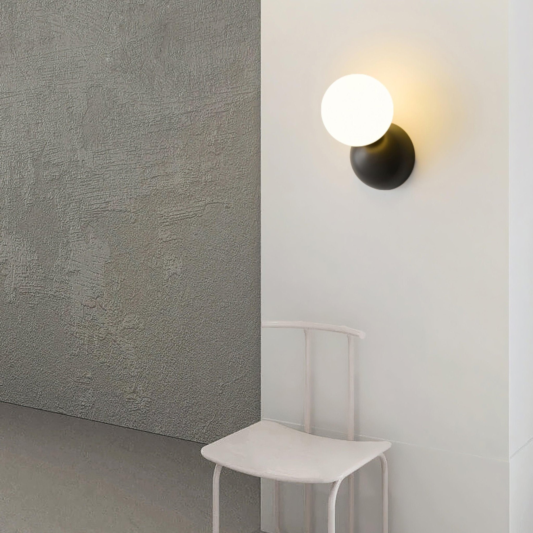 Modern Minimalist Single Globe Wall Sconce Mid Century Brass and Glass Bracket Light