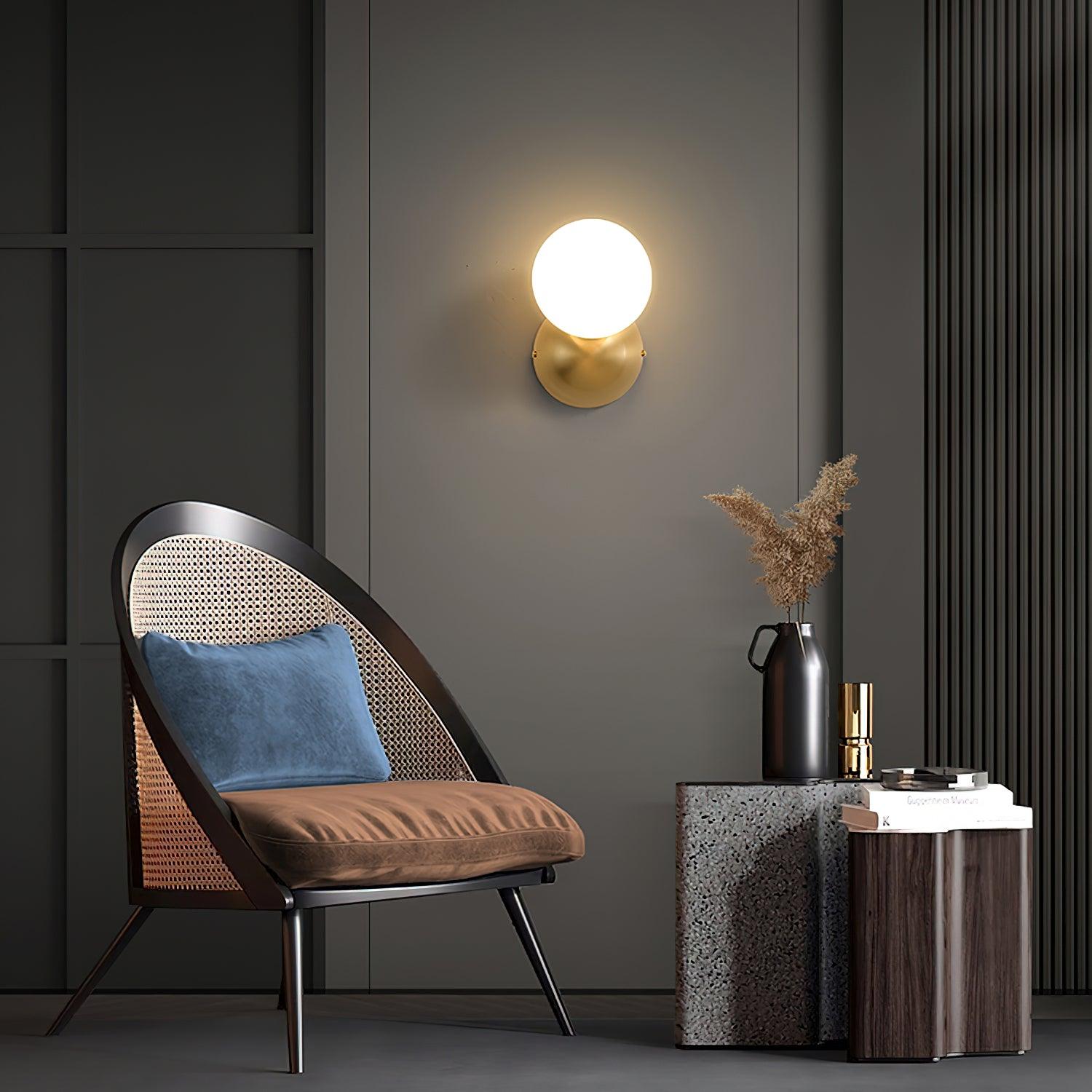 Modern Minimalist Single Globe Wall Sconce Mid Century Brass and Glass Bracket Light