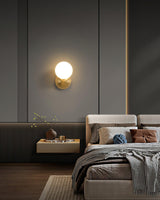 Modern Minimalist Single Globe Wall Sconce Mid Century Brass and Glass Bracket Light
