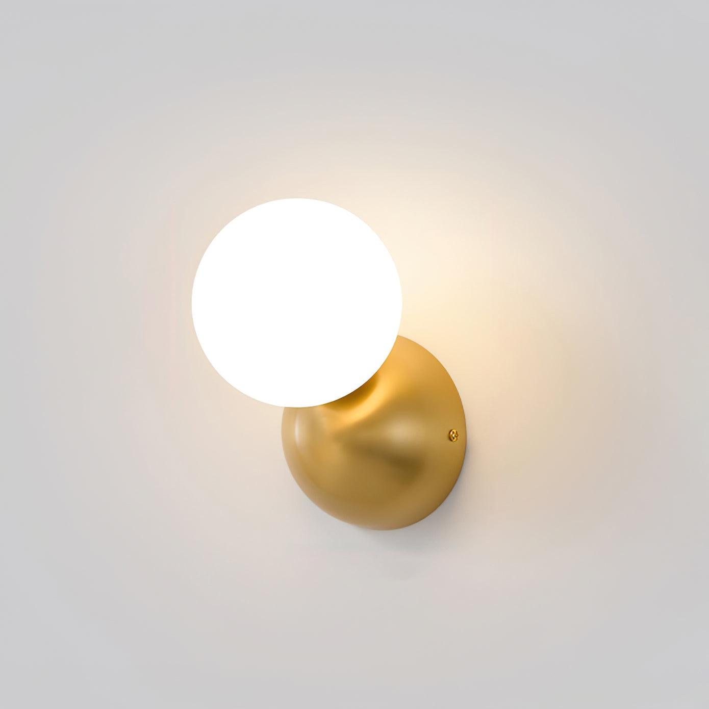 Modern Minimalist Single Globe Wall Sconce Mid Century Brass and Glass Bracket Light