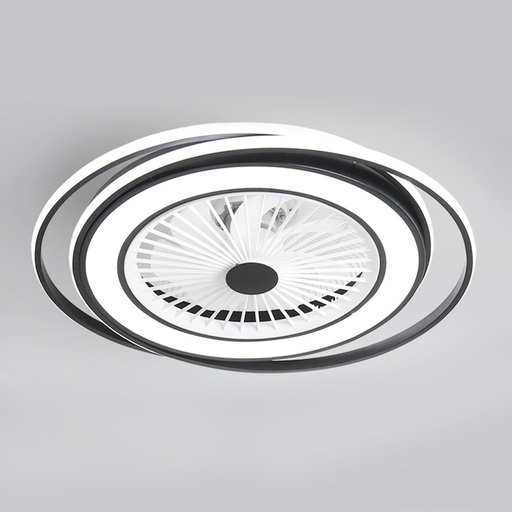 Modern Flush Mount Bladeless Ceiling Fan with Dimmable LED Light for Bedroom and Living Room