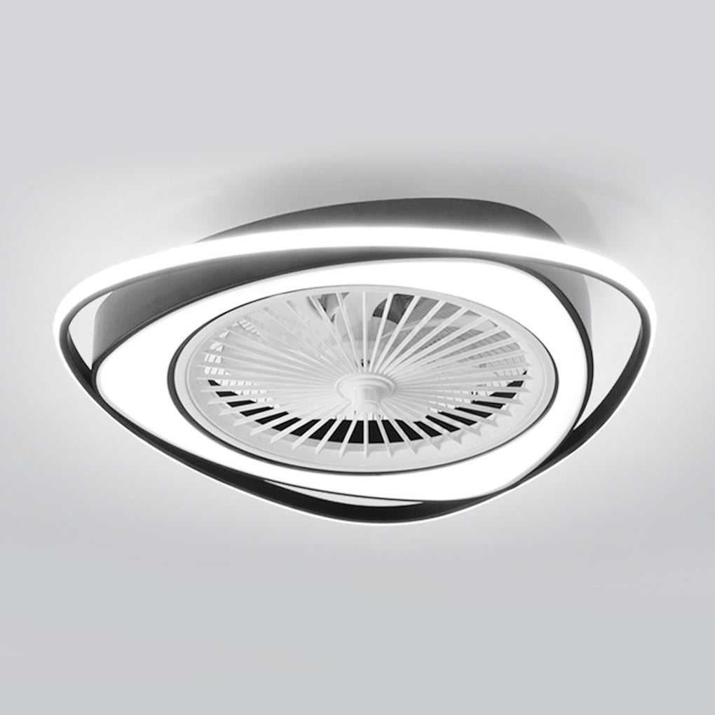 Modern Flush Mount Bladeless Ceiling Fan with Dimmable LED Light for Bedroom and Living Room