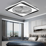 Modern Flush Mount Bladeless Ceiling Fan with Dimmable LED Light for Bedroom and Living Room