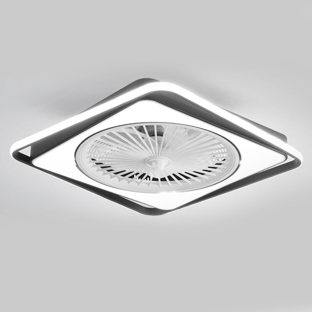 Modern Flush Mount Bladeless Ceiling Fan with Dimmable LED Light for Bedroom and Living Room