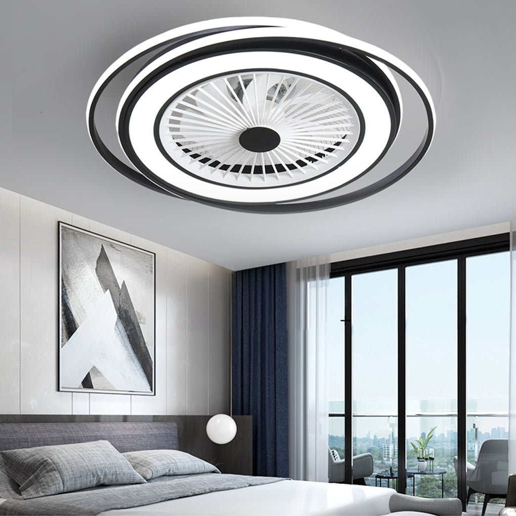 Modern Flush Mount Bladeless Ceiling Fan with Dimmable LED Light for Bedroom and Living Room