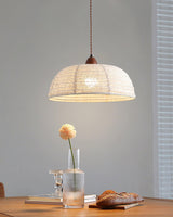 Modern Minimalist Walnut Wood and White Fabric Pendant Light for Dining and Living Areas