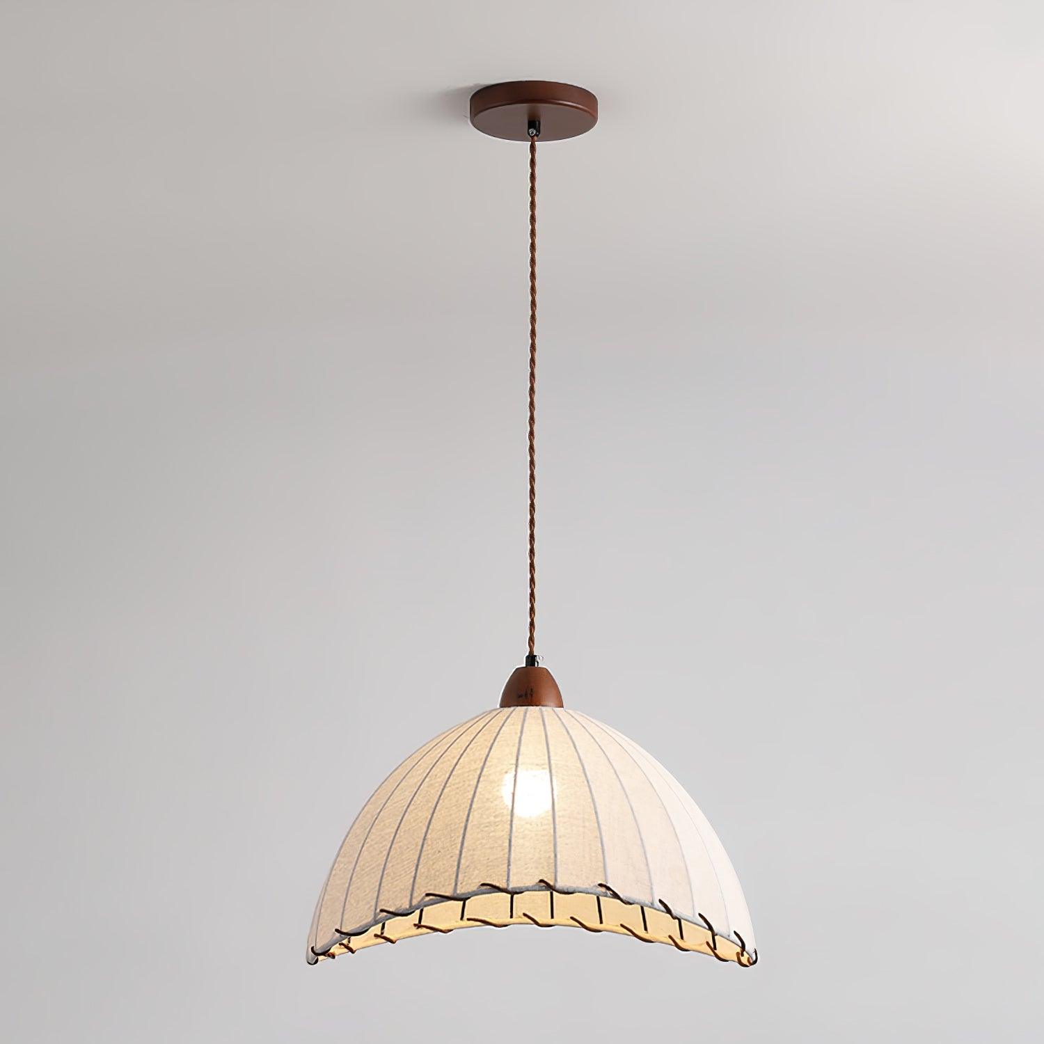 Modern Minimalist Walnut Wood and White Fabric Pendant Light for Dining and Living Areas