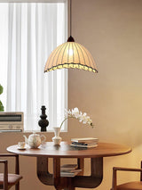 Modern Minimalist Walnut Wood and White Fabric Pendant Light for Dining and Living Areas