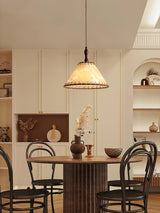 Modern Minimalist Walnut Wood and White Fabric Pendant Light for Dining and Living Areas