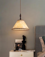 Modern Minimalist Walnut Wood and White Fabric Pendant Light for Dining and Living Areas