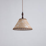 Modern Minimalist Walnut Wood and White Fabric Pendant Light for Dining and Living Areas
