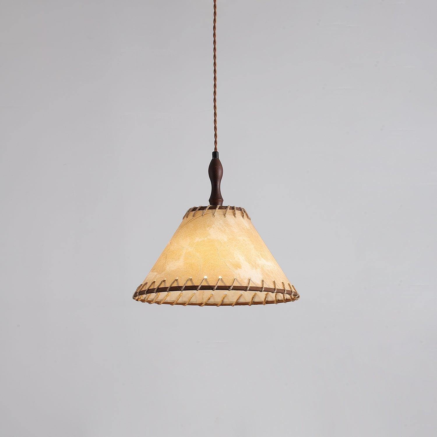 Modern Minimalist Walnut Wood and White Fabric Pendant Light for Dining and Living Areas