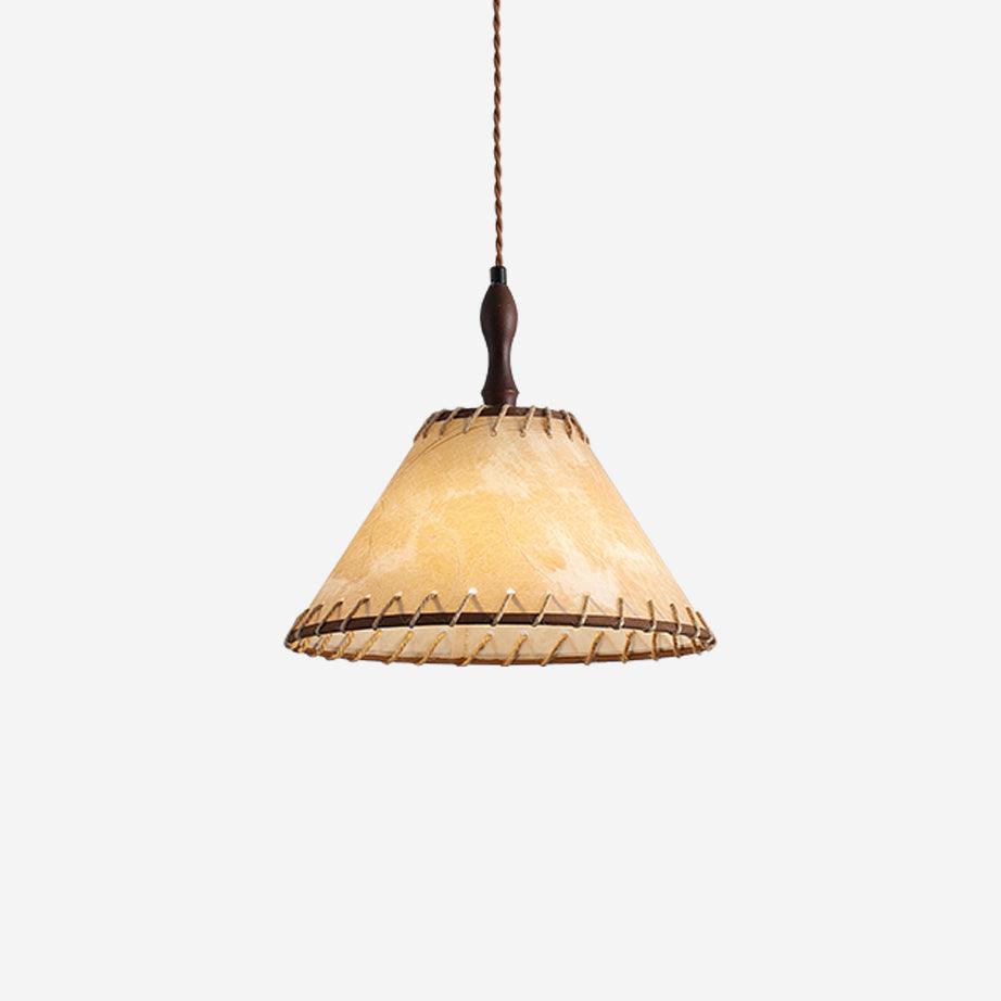 Modern Minimalist Walnut Wood and White Fabric Pendant Light for Dining and Living Areas