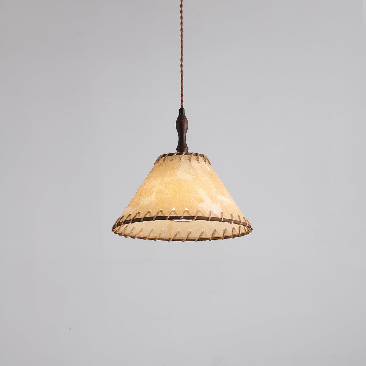 Modern Minimalist Walnut Wood and White Fabric Pendant Light for Dining and Living Areas