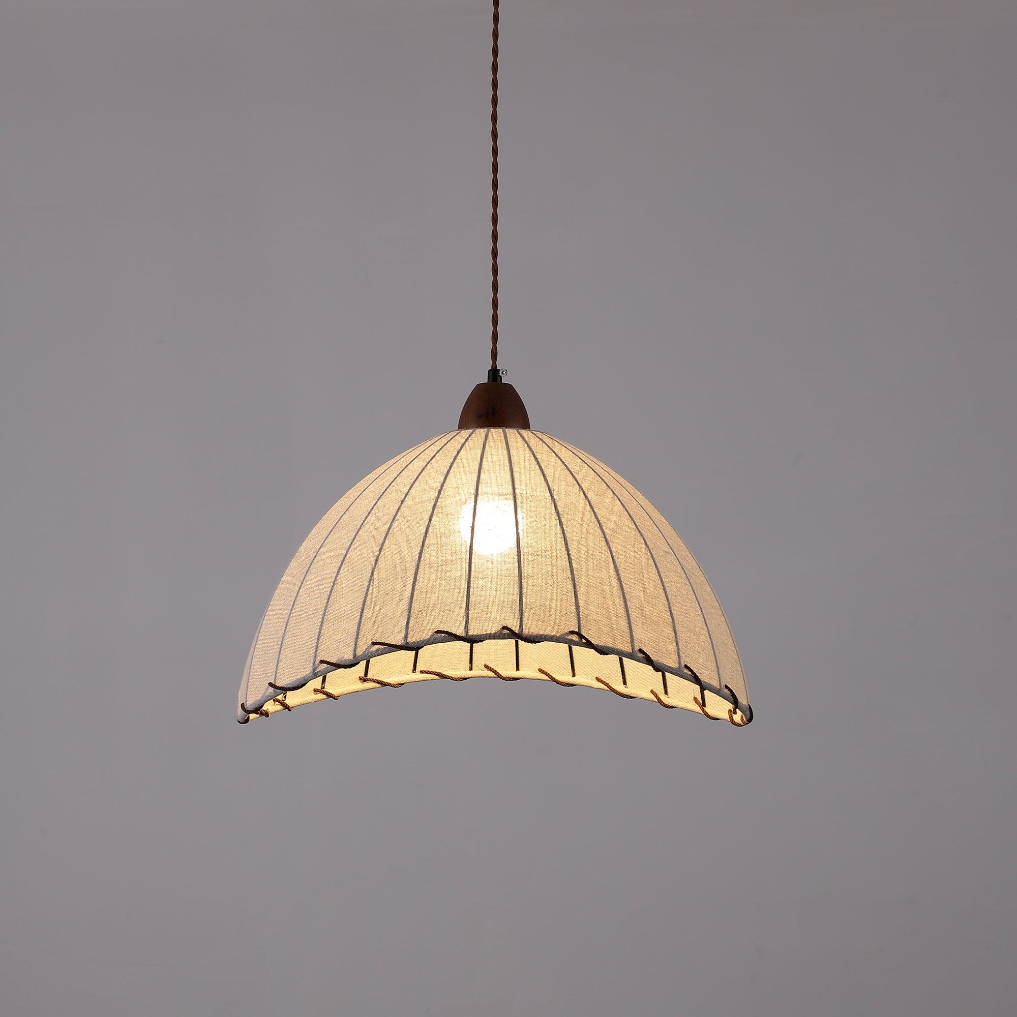 Modern Minimalist Walnut Wood and White Fabric Pendant Light for Dining and Living Areas