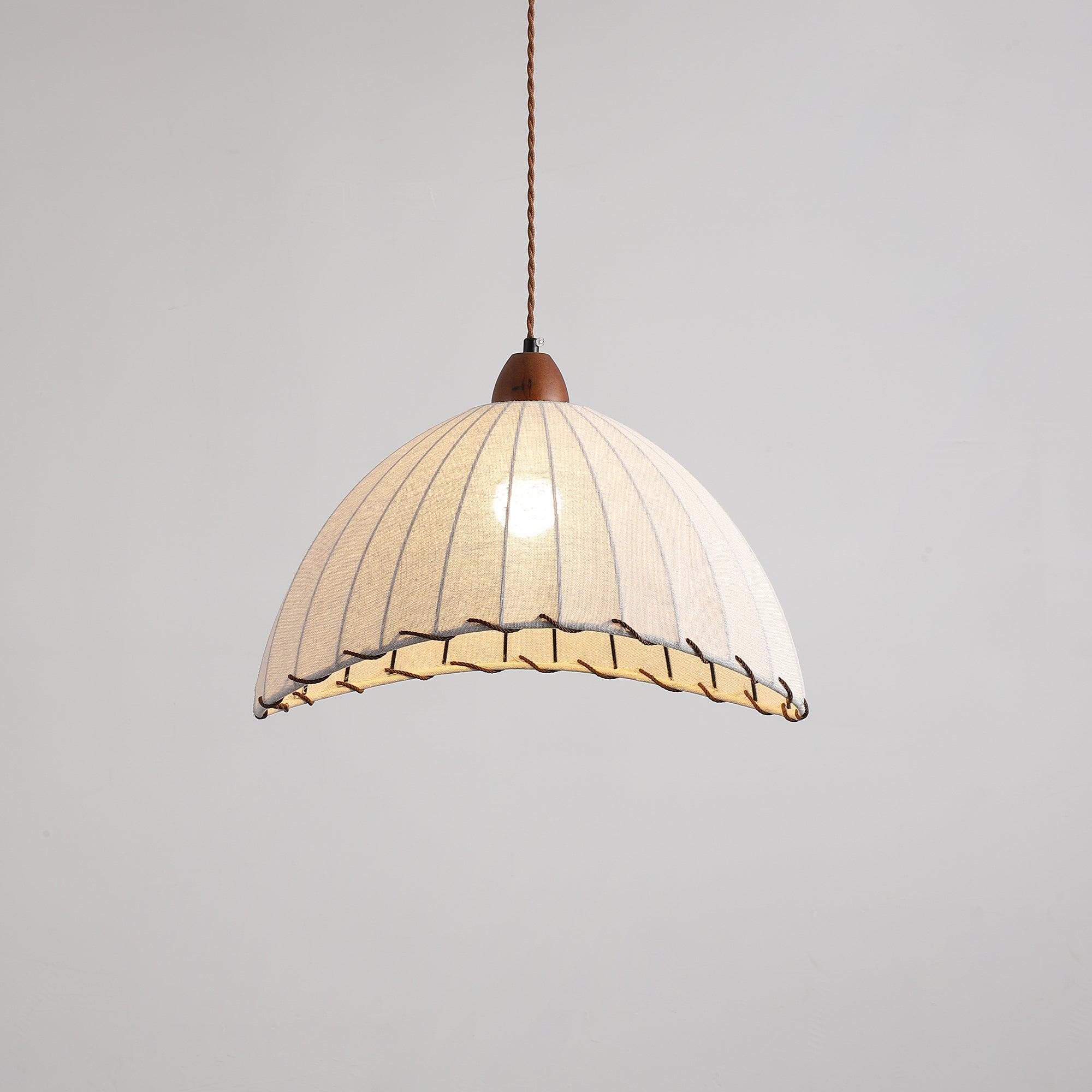 Modern Minimalist Walnut Wood and White Fabric Pendant Light for Dining and Living Areas