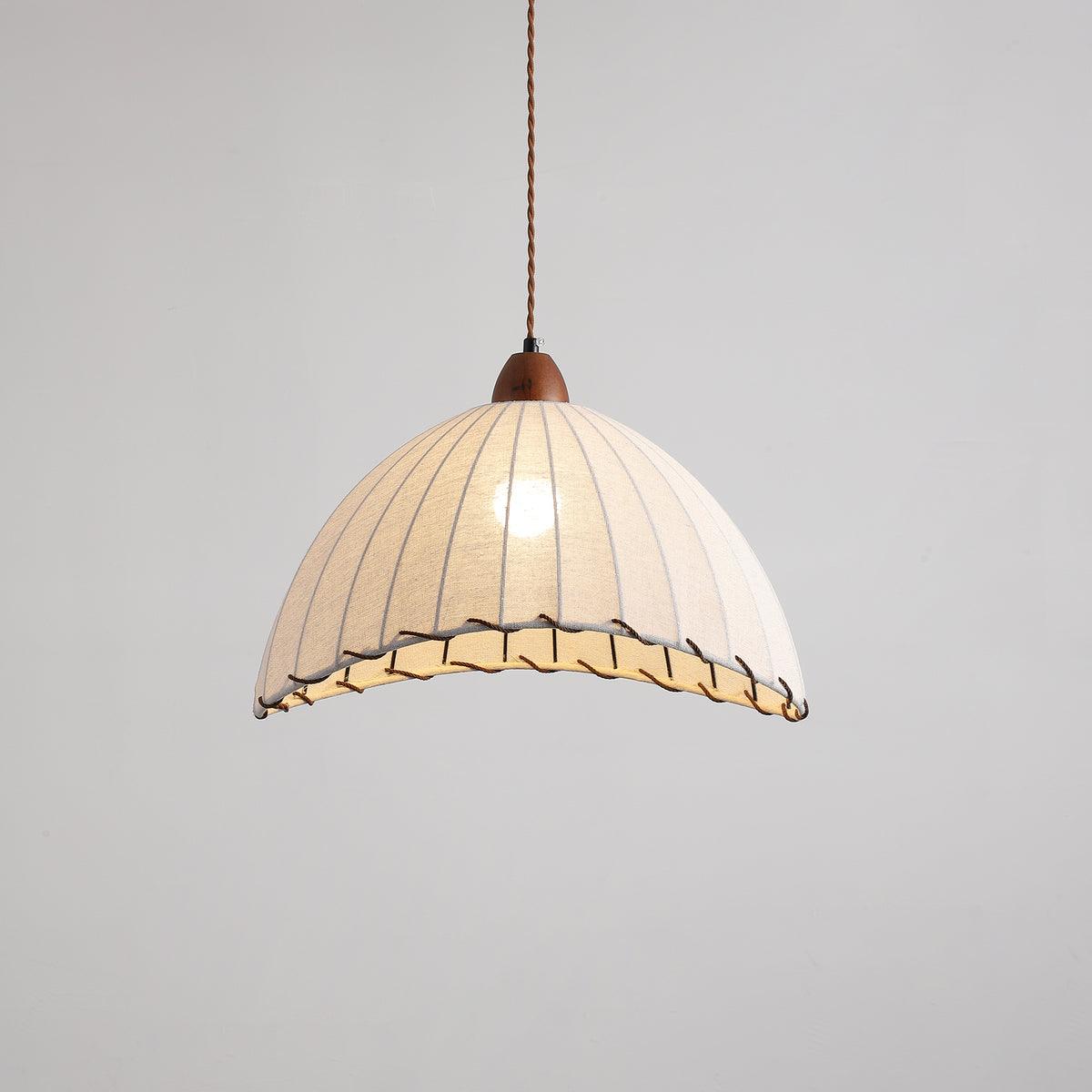 Modern Minimalist Walnut Wood and White Fabric Pendant Light for Dining and Living Areas