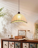 Modern Minimalist Walnut Wood and White Fabric Pendant Light for Dining and Living Areas