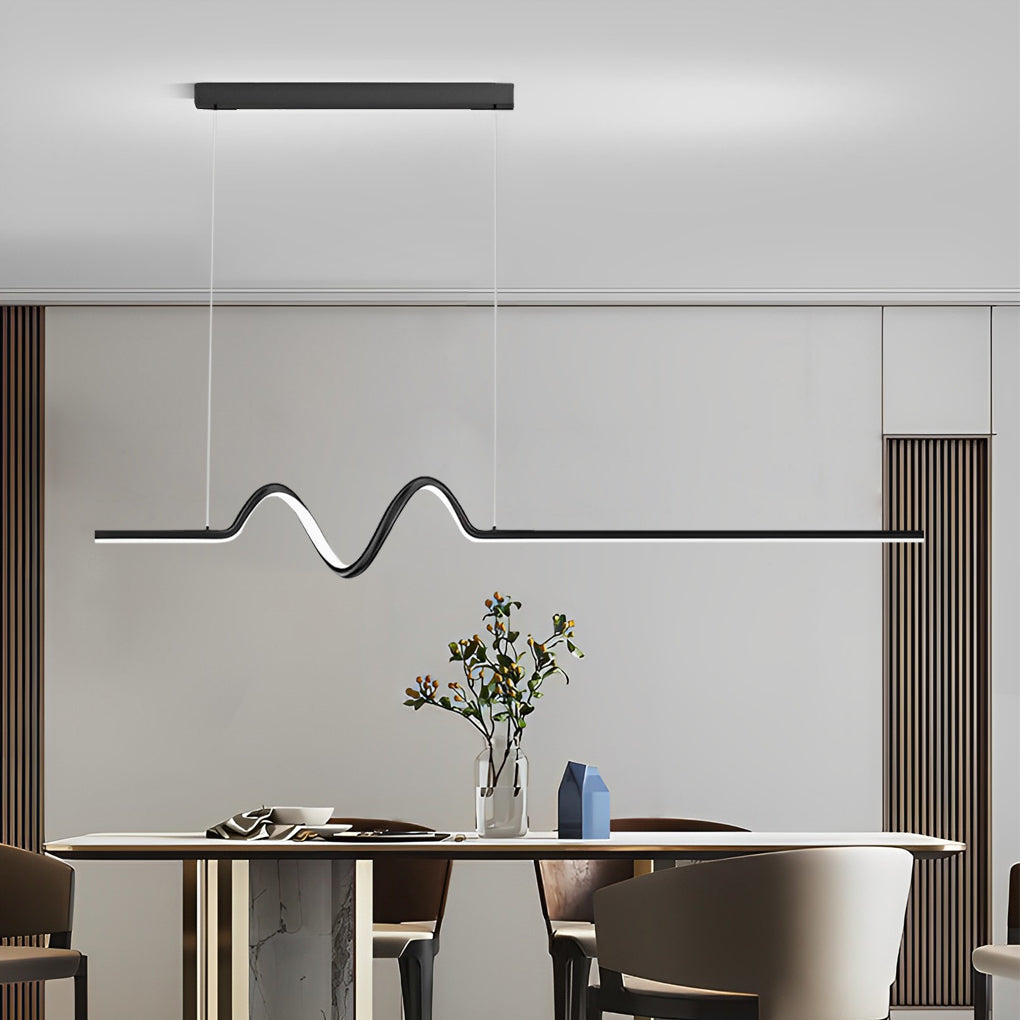 Modern Minimalist Wavy LED Pendant Light with Stepless Dimming Nordic Strip Chandelier for Dining Room