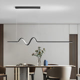 Modern Minimalist Wavy LED Pendant Light with Stepless Dimming Nordic Strip Chandelier for Dining Room