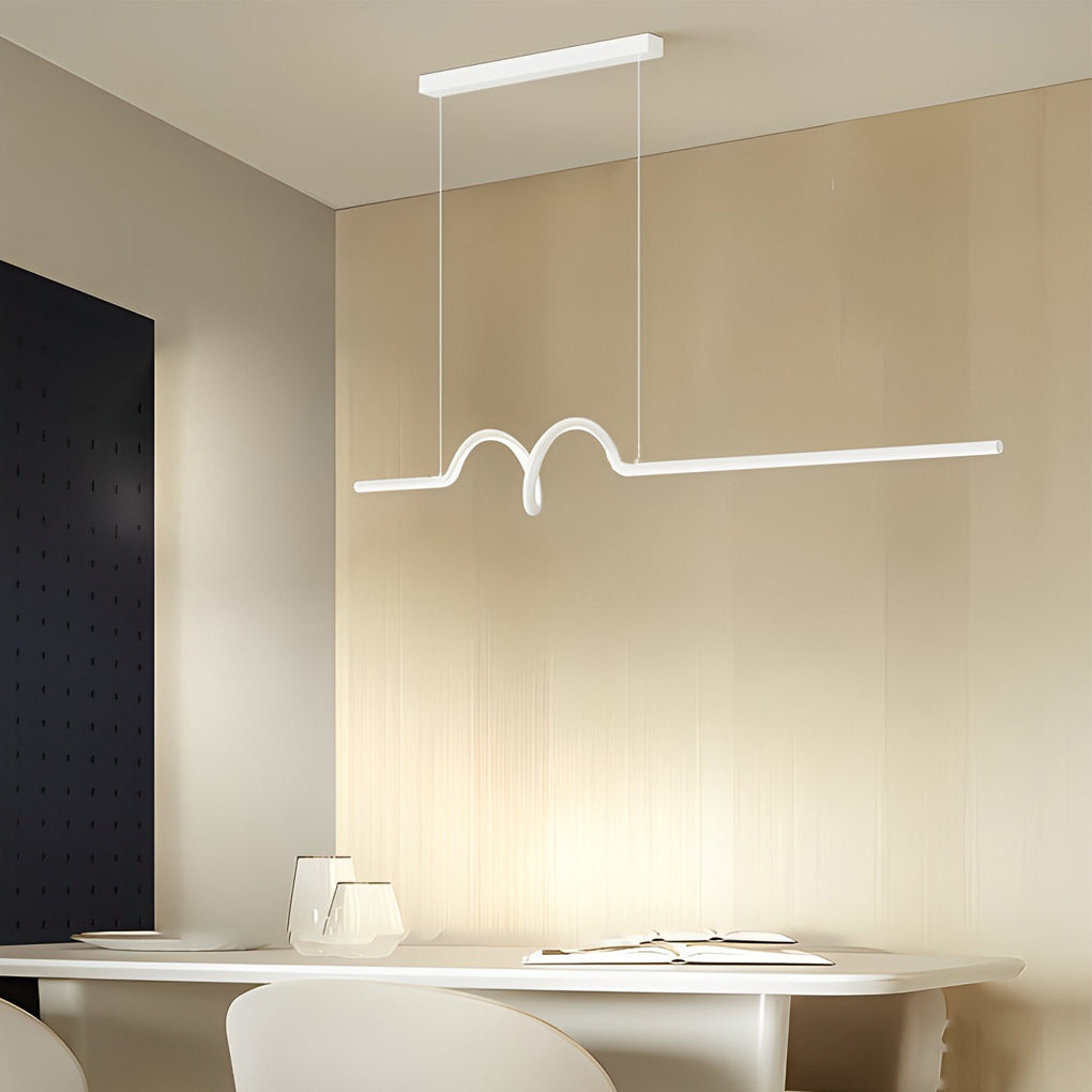Modern Minimalist Wavy LED Pendant Light with Stepless Dimming Nordic Strip Chandelier for Dining Room