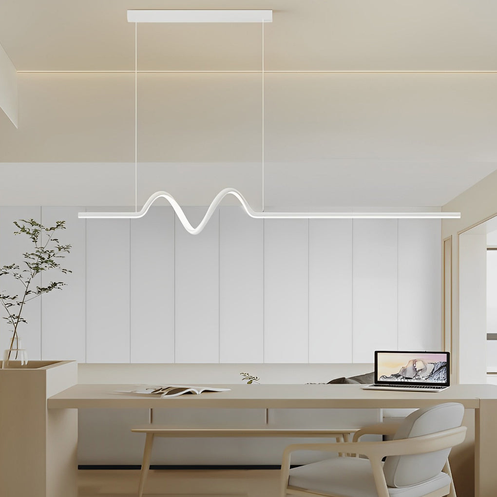 Modern Minimalist Wavy LED Pendant Light with Stepless Dimming Nordic Strip Chandelier for Dining Room