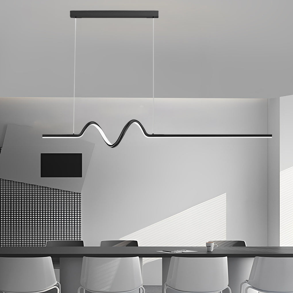 Modern Minimalist Wavy LED Pendant Light with Stepless Dimming Nordic Strip Chandelier for Dining Room