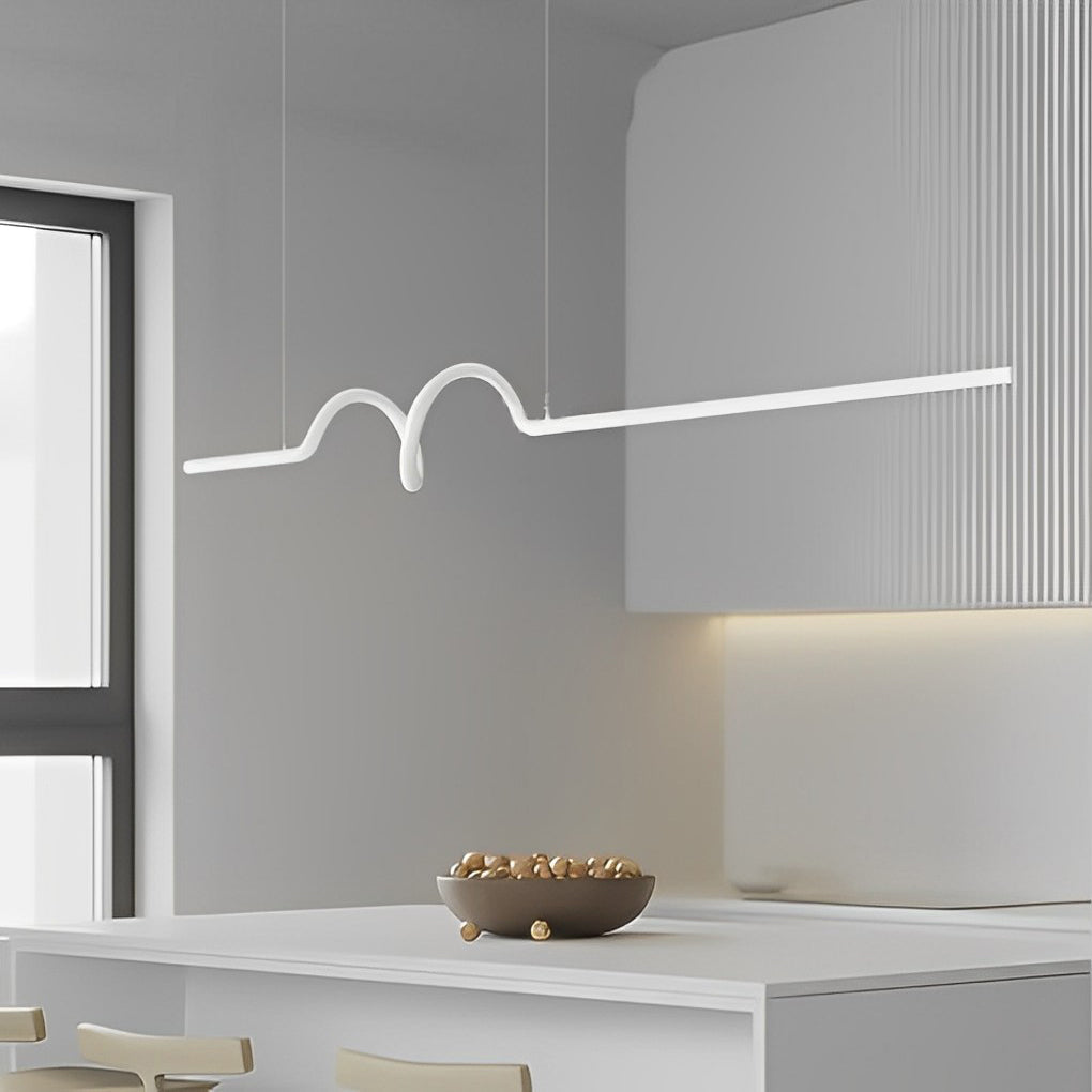 Modern Minimalist Wavy LED Pendant Light with Stepless Dimming Nordic Strip Chandelier for Dining Room