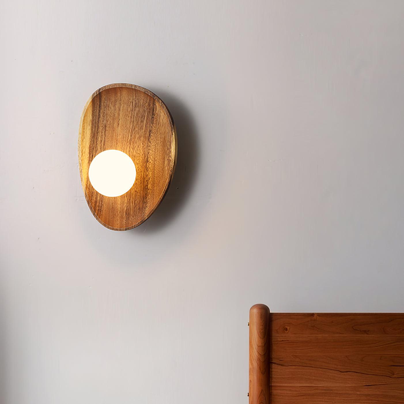 Modern Minimalist Wood and Glass Globe LED Wall Sconce for Bedroom Living Room