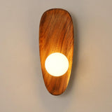 Modern Minimalist Wood and Glass Globe LED Wall Sconce for Bedroom Living Room