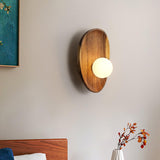 Modern Minimalist Wood and Glass Globe LED Wall Sconce for Bedroom Living Room