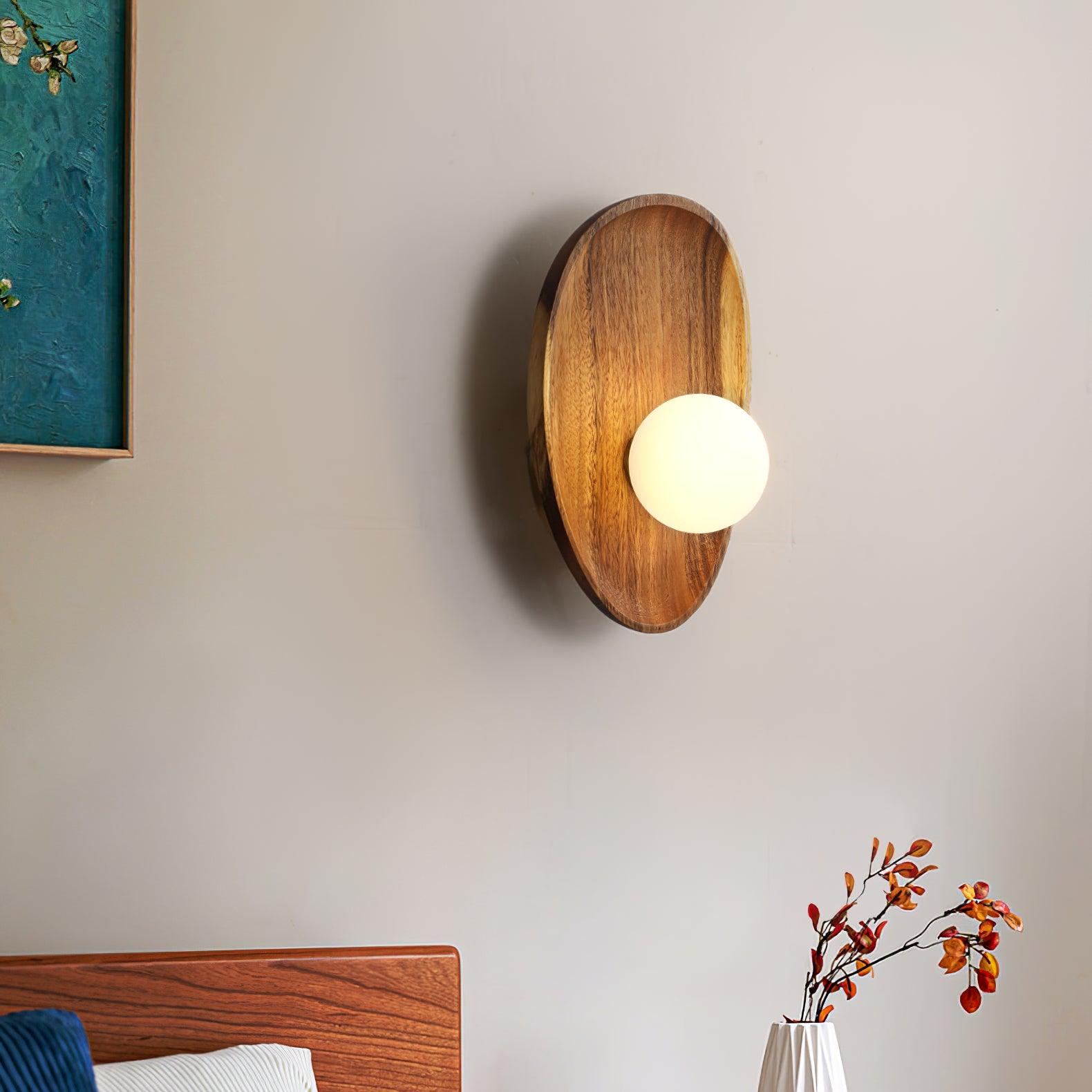 Modern Minimalist Wood and Glass Globe LED Wall Sconce for Bedroom Living Room