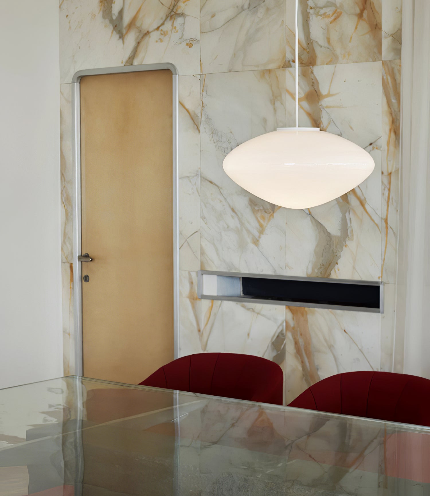 Modern Mist Glass Pendant Light with Alabaster Shade for Kitchen and Dining Room