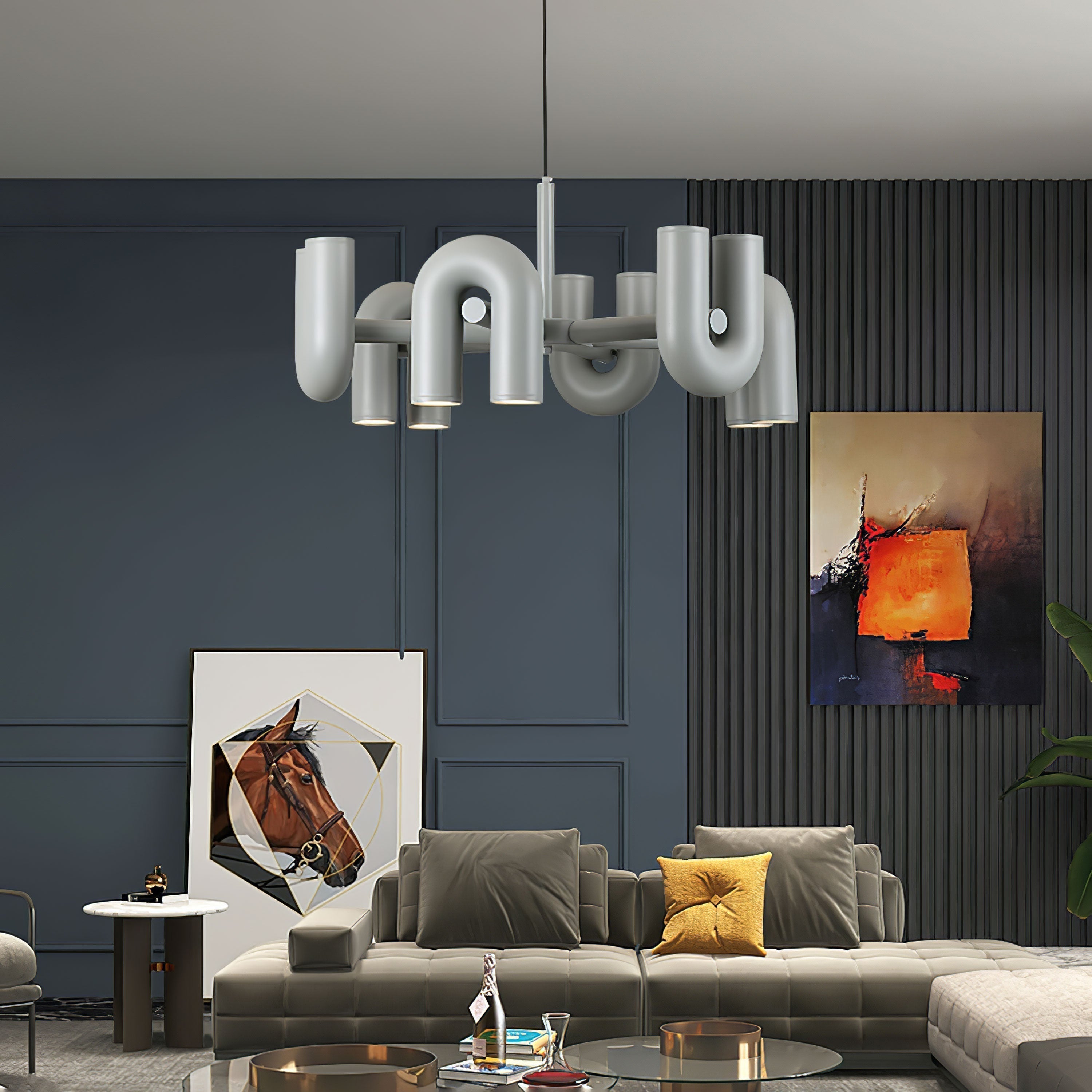 Modern Modular U Shape LED Chandelier Adjustable Geometric Multi Head Ceiling Light Fixture