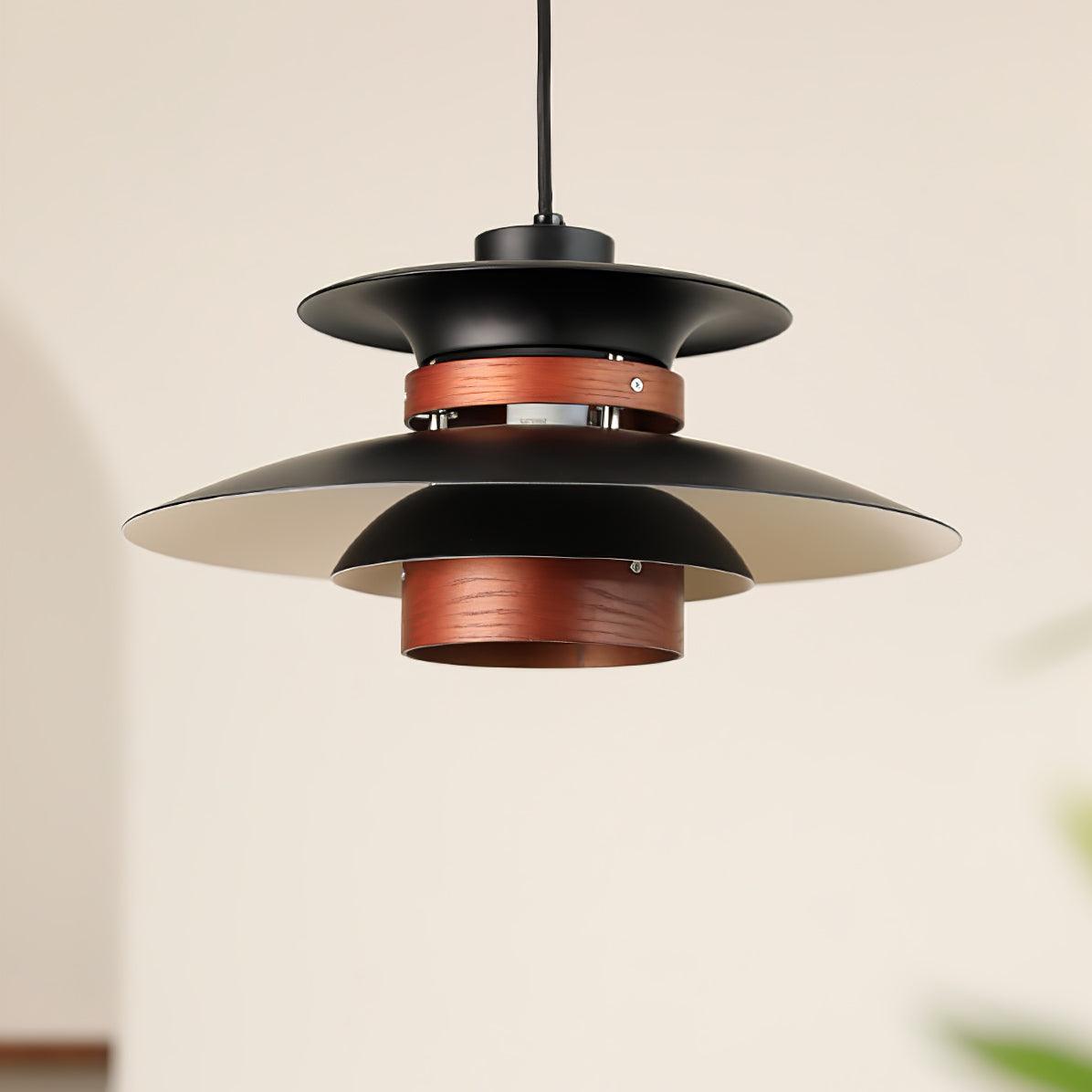 Modern Modulo Layered Metal and Dark Oak Wood Pendant Light for Dining Areas