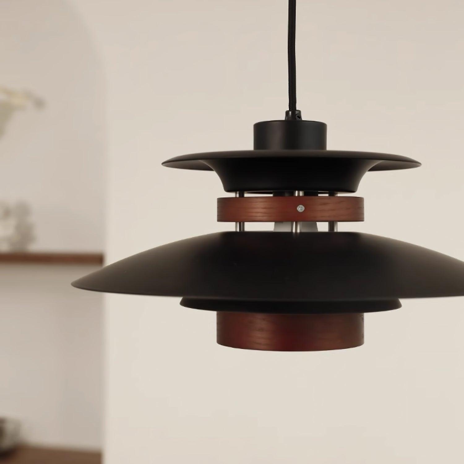 Modern Modulo Layered Metal and Dark Oak Wood Pendant Light for Dining Areas